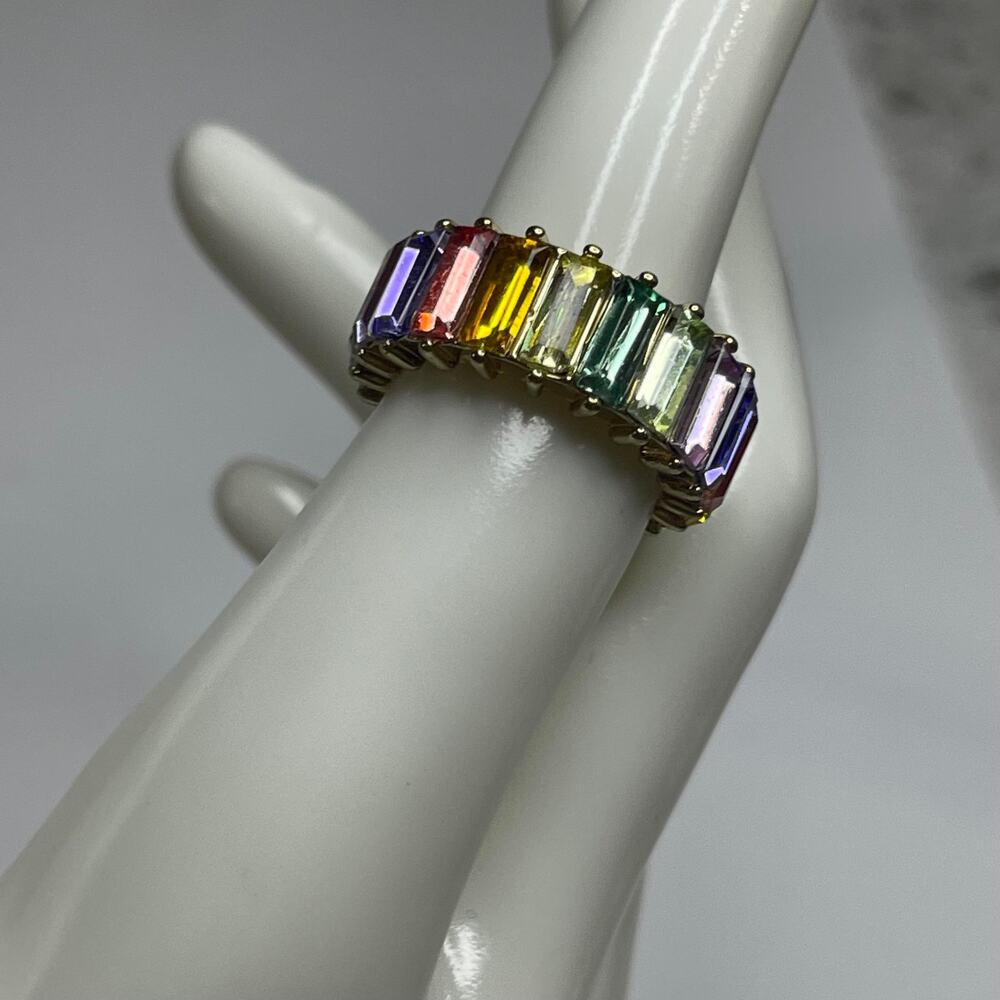 SugarFix Sugar Fix cocktail fashion ring 6 1/4 rainbow rhinestones band cuff